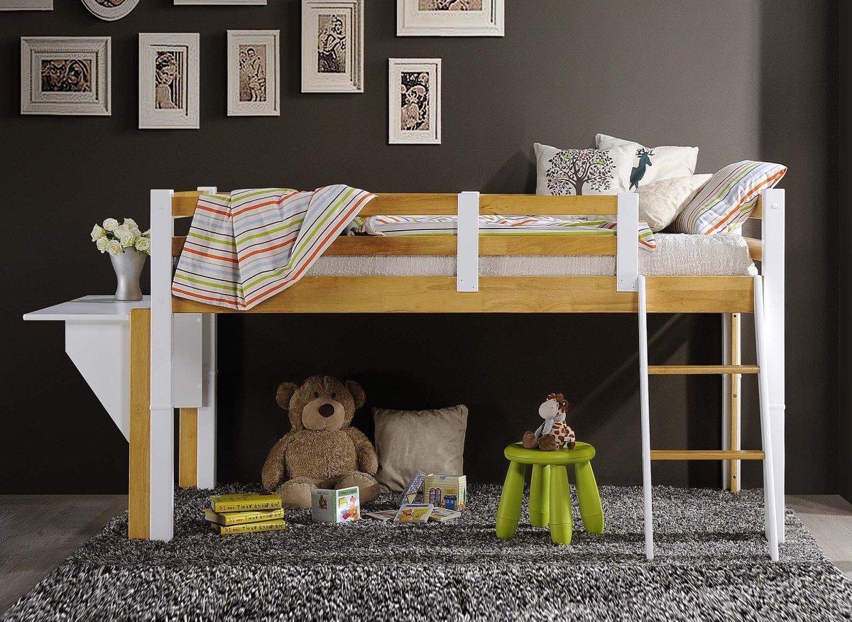 Lit mezzanine enfants avec tunnel rose 90x200 bois pin massif | Leroy