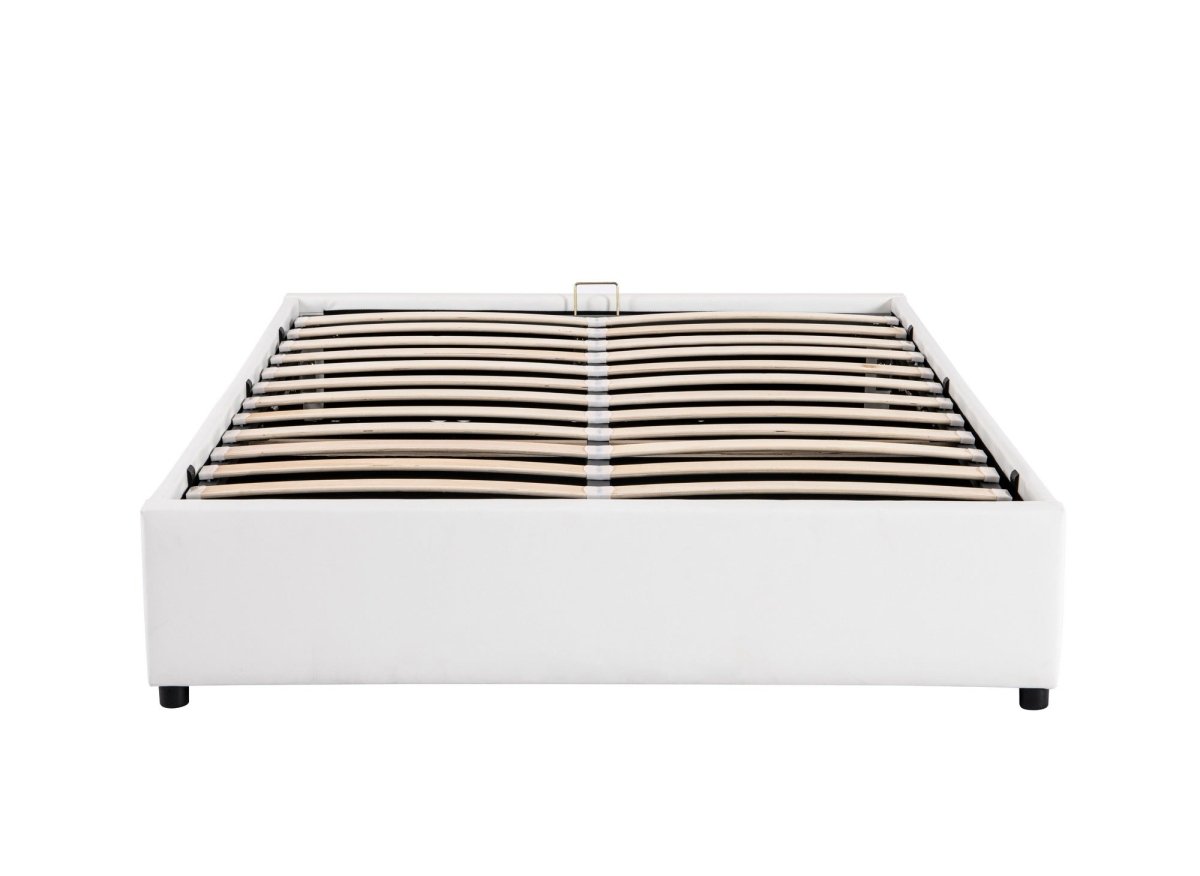 Lit sommier relevable avec coffre en simili cuir blanc 140x190 cm LIZBAN - DécoInParis