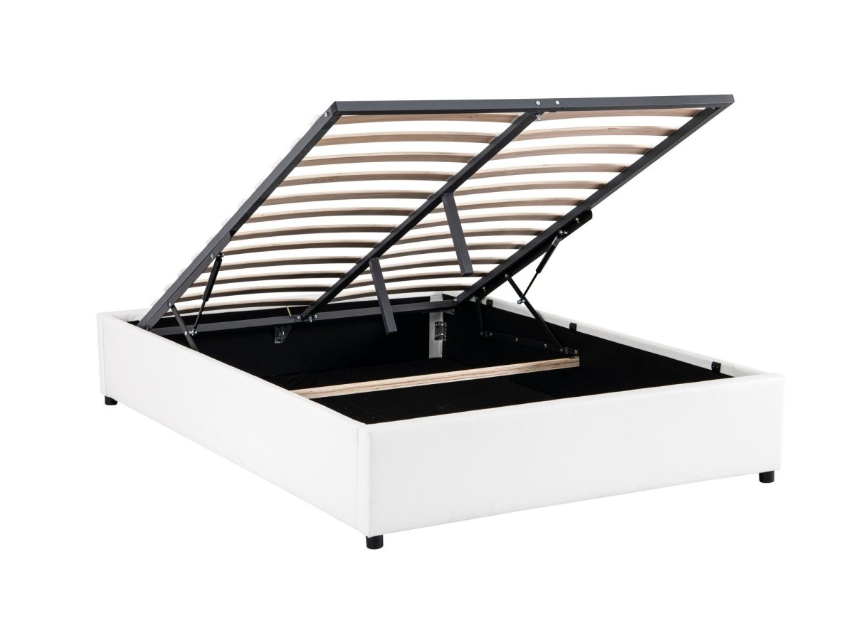 Lit sommier relevable avec coffre en simili cuir blanc 160x200 cm LIZBAN - DécoInParis