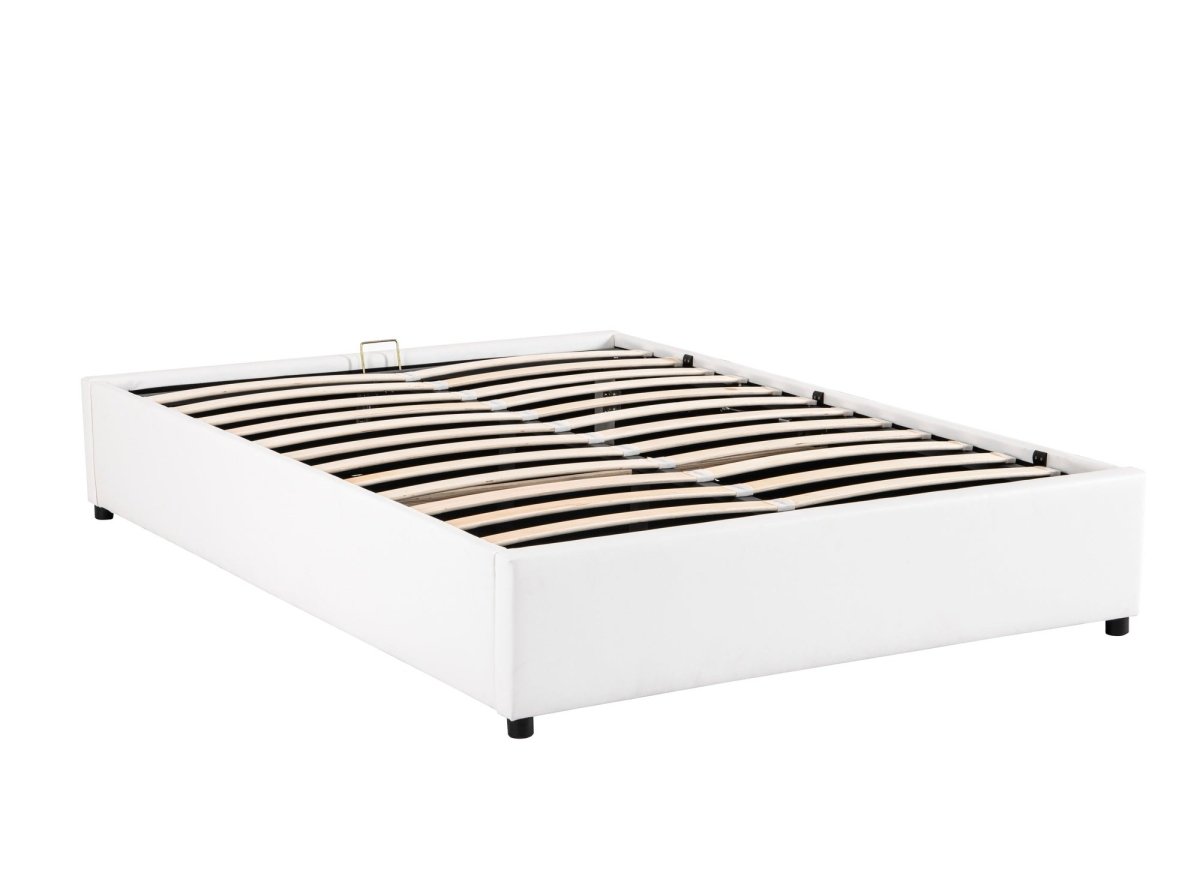 Lit sommier relevable avec coffre en simili cuir blanc 180x200 cm LIZBAN - DécoInParis