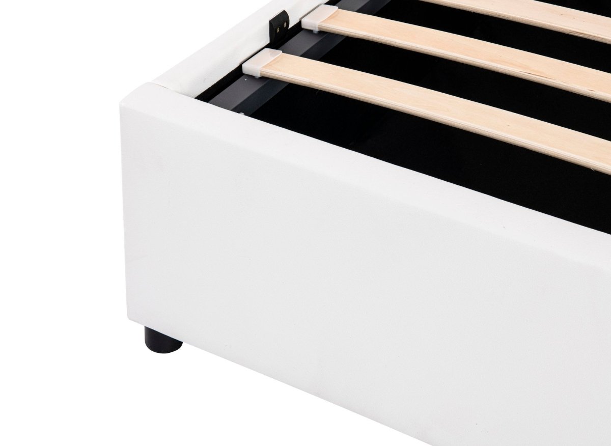 Lit sommier relevable avec coffre en simili cuir blanc 180x200 cm LIZBAN - DécoInParis