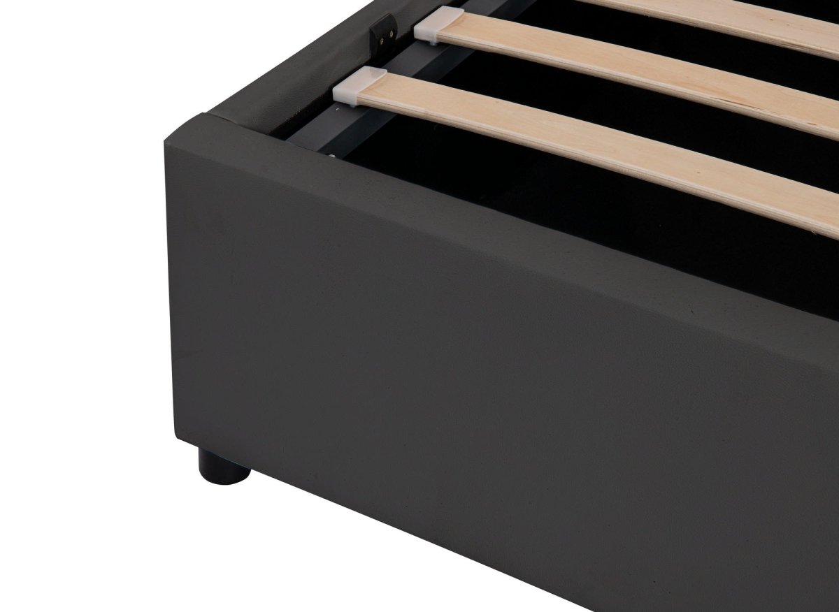 Lit sommier relevable avec coffre en simili cuir noir 180x200 cm LIZBAN - DécoInParis