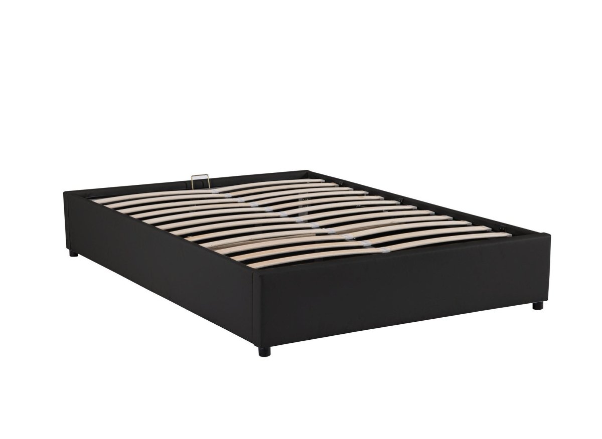 Lit sommier relevable avec coffre en simili cuir noir 180x200 cm LIZBAN - DécoInParis