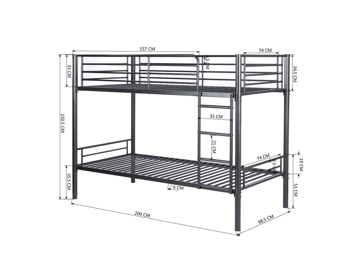 Lit superposé en métal noir 90 X 190 cm TWINS + sommier - DécoInParis