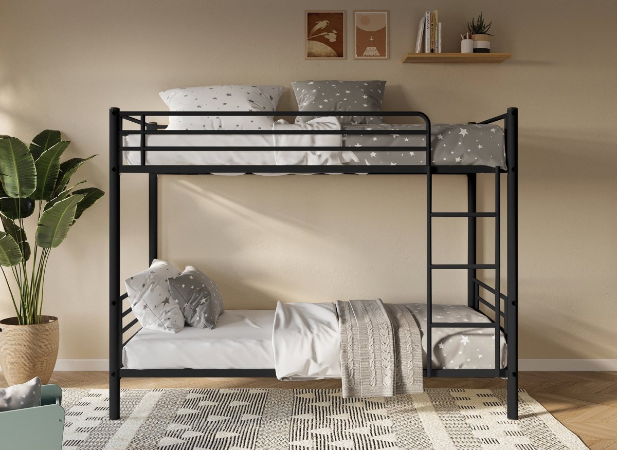 Lit superposé en métal noir 90 X 190 cm TWINS + sommier - DécoInParis