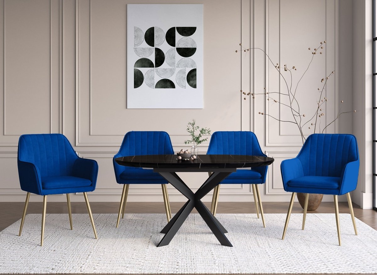 Lot de 2 chaises avec accoudoirs en velours bleu EDWIGE - DécoInParis