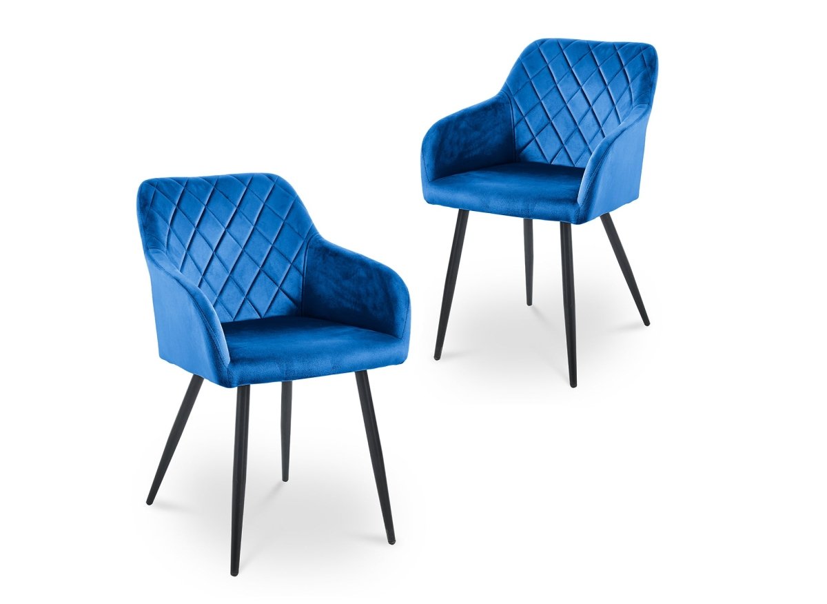 Lot de 2 chaises avec accoudoirs en velours bleu KANA - DécoInParis