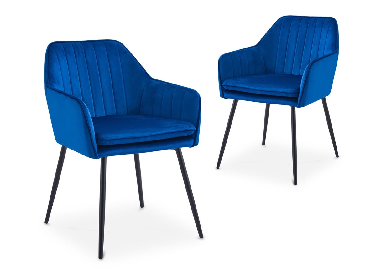 Lot De 4 Chaises De Salle à Manger Modernes - Velours Bleu Foncé, Pieds Noirs Métal