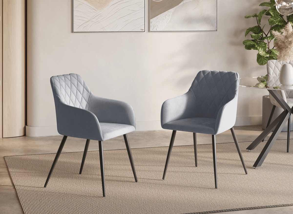 Lot de 2 chaises avec accoudoirs en velours gris KANA - DécoInParis