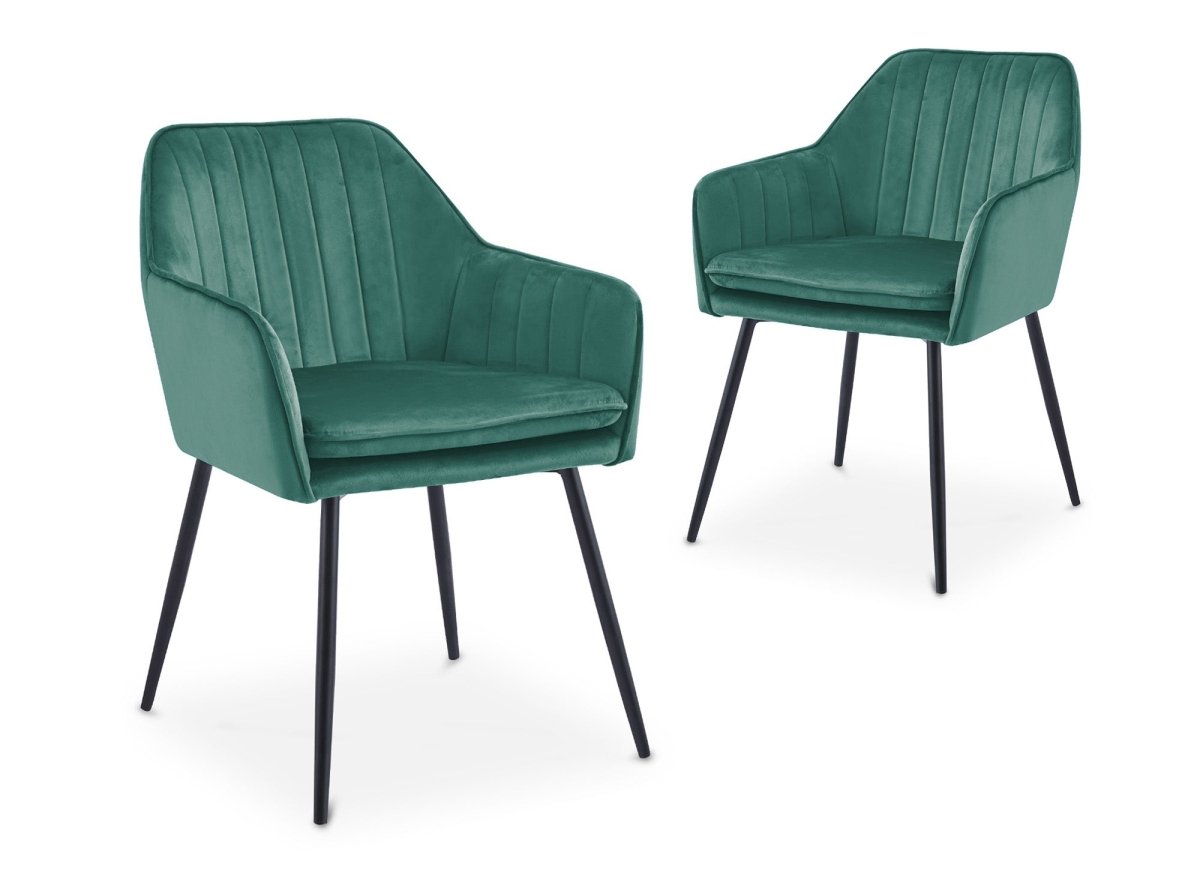 Lot de 2 chaises avec accoudoirs en velours vert pieds noirs EDWIGE - DécoInParis