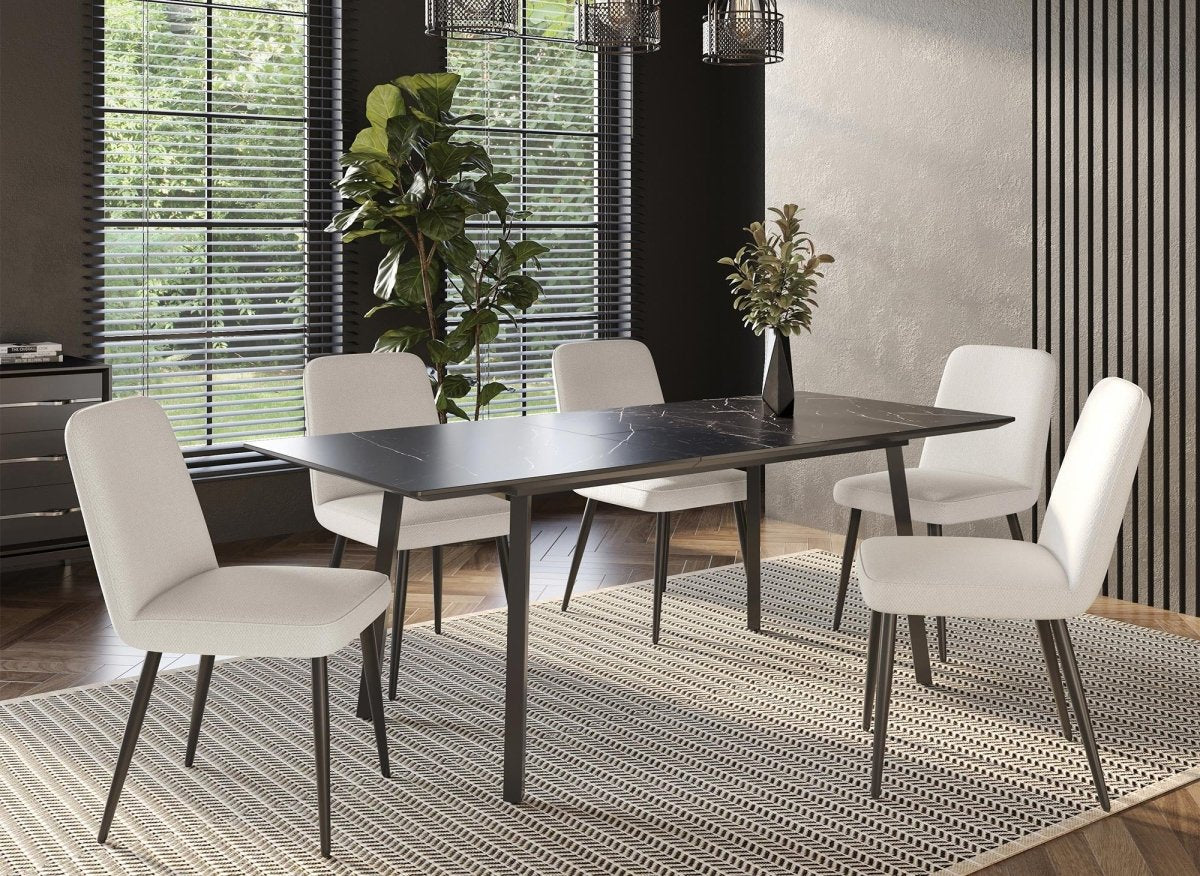 Lot de 2 chaises de repas en tissu lin beige KINSEY - DécoInParis