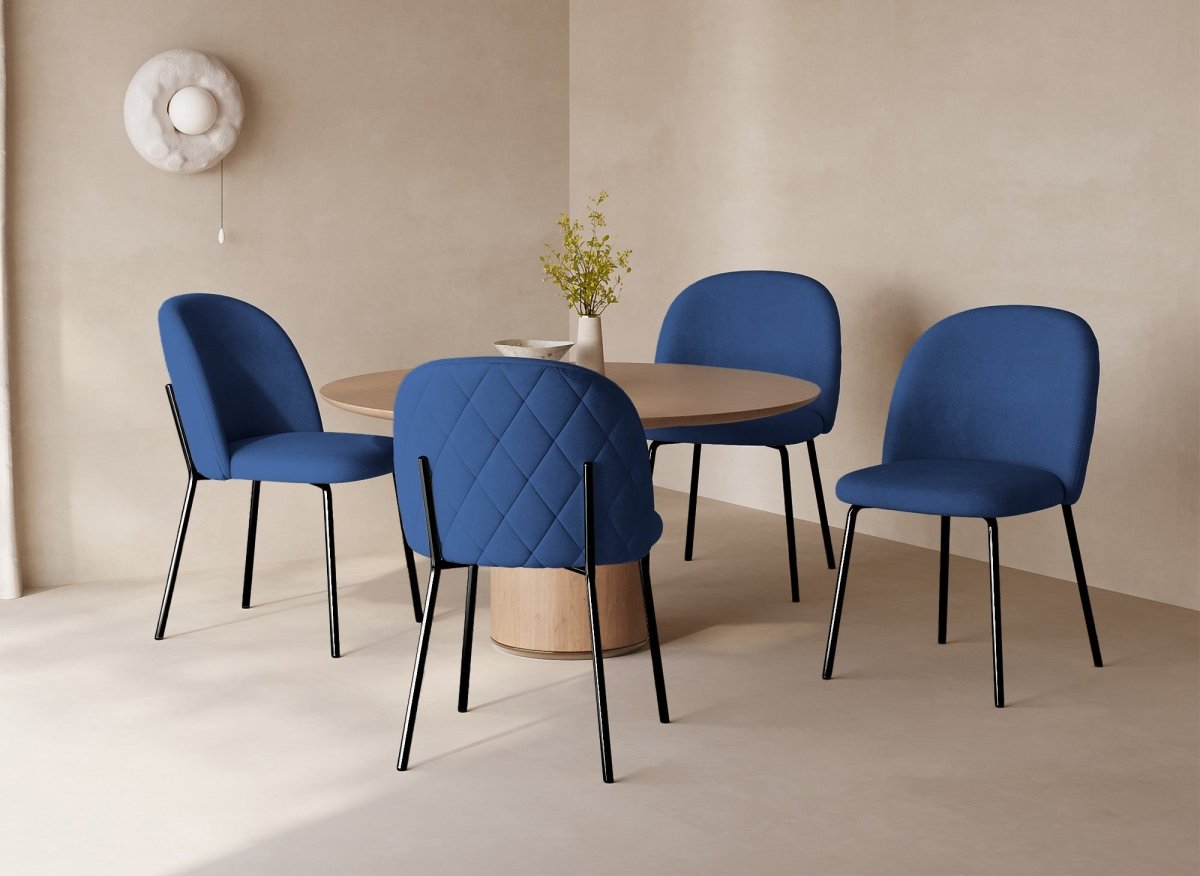 Lot de 2 chaises design en velours bleu pieds noirs KENNETH - DécoInParis