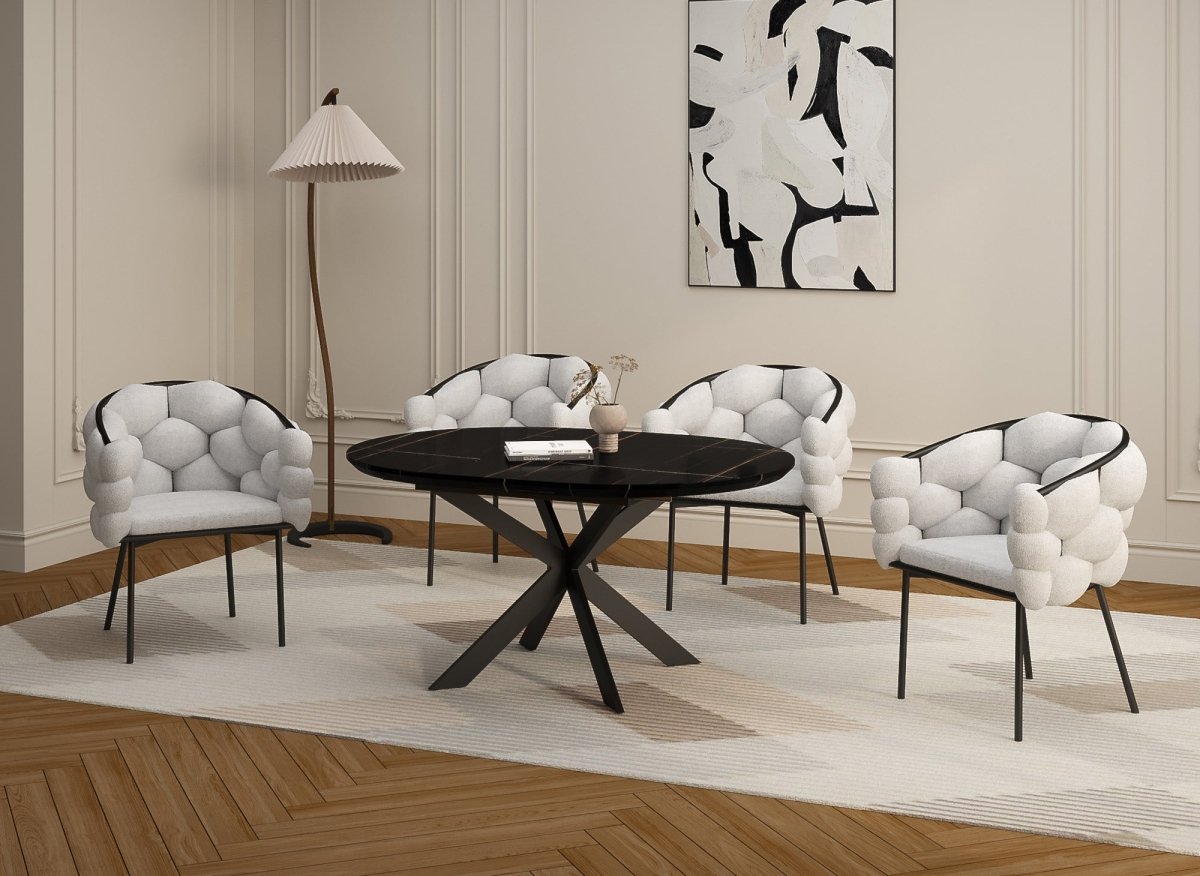 Lot de 2 chaises effet peau de mouton blanc pieds en métal noir CHARLOTTE - DécoInParis