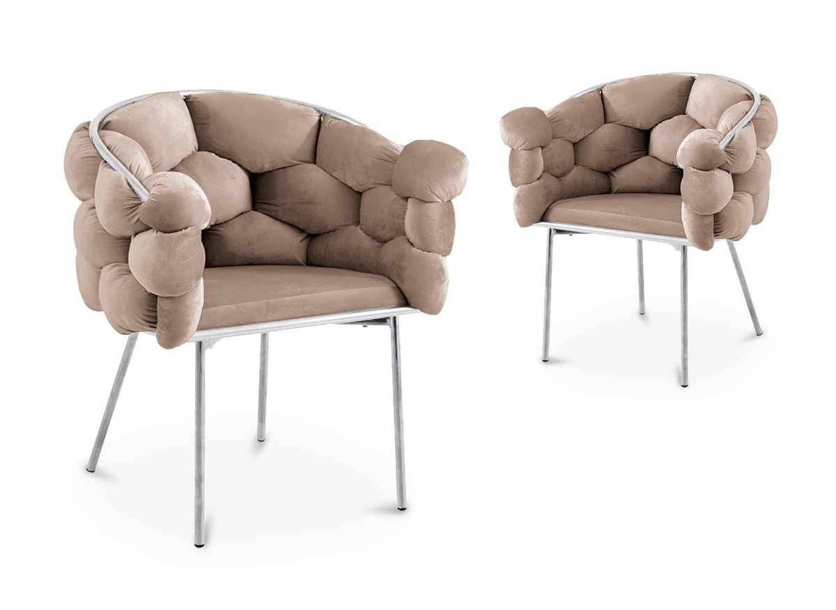 Lot de 2 chaises en velours beige pieds en métal argenté CHARLOTTE - DécoInParis