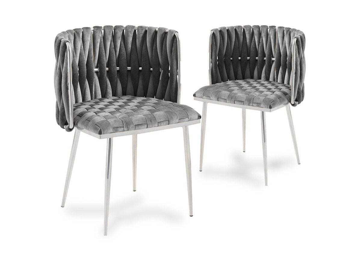 Lot de 2 chaises en velours gris pieds en métal argenté POLO - DécoInParis