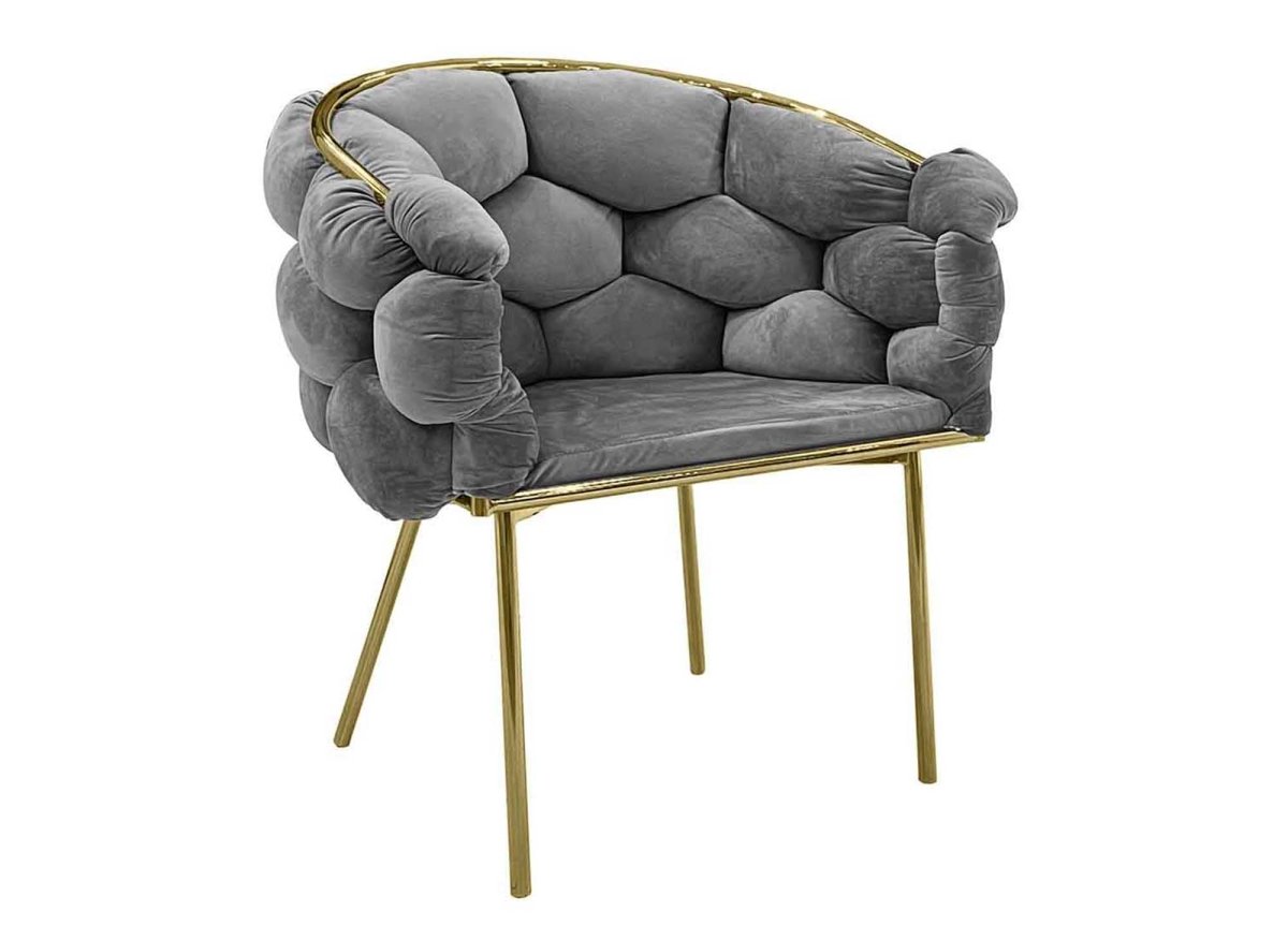 Lot de 2 chaises en velours gris pieds en métal doré CHARLOTTE - DécoInParis