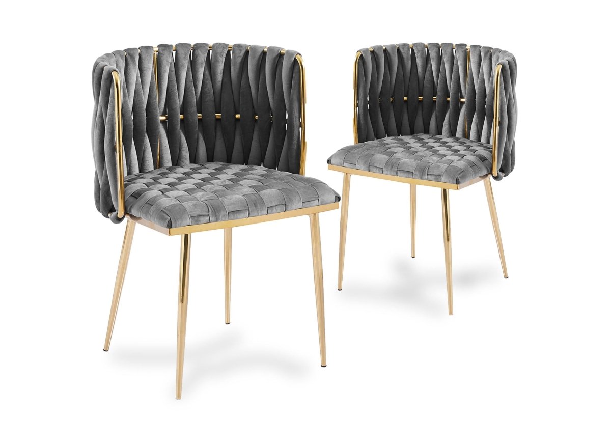 Lot de 2 chaises en velours gris pieds en métal doré POLO - DécoInParis
