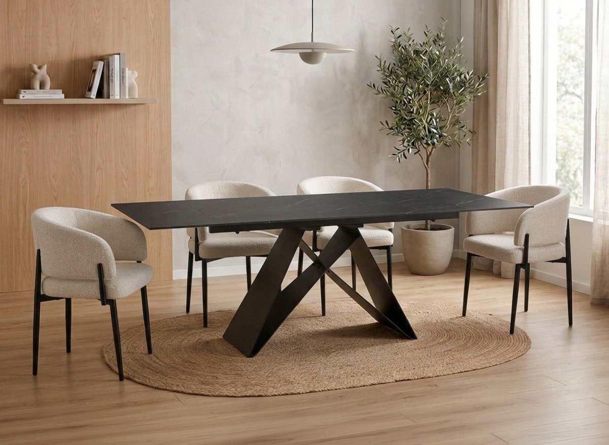 Lot de 2 chaises en velours tissé écru pieds en métal noir DIANA - DécoInParis