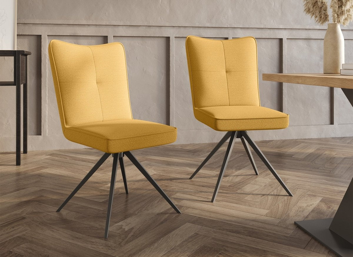 Lot de 2 chaises pivotantes en tissu jaune FELICIE - DécoInParis