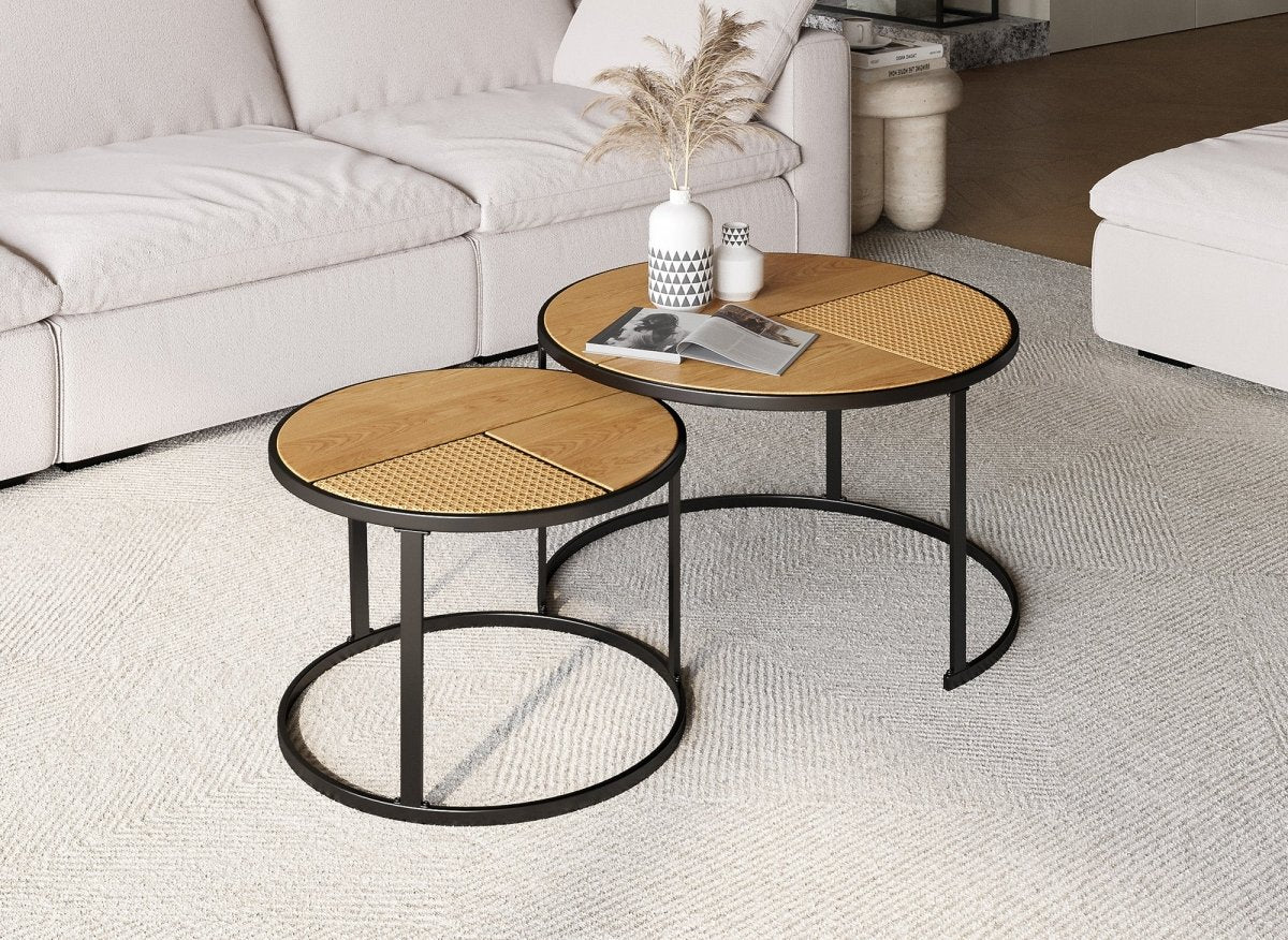 Lot de 2 tables basses gigognes rondes effet rotin JOTA - DécoInParis