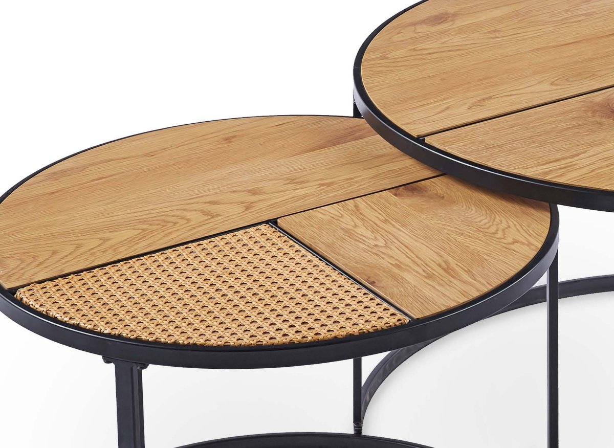 Lot de 2 tables basses gigognes rondes effet rotin JOTA - DécoInParis