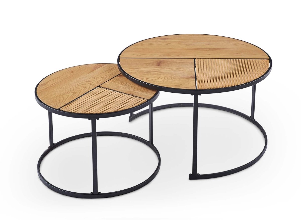 Lot de 2 tables basses gigognes rondes effet rotin JOTA - DécoInParis