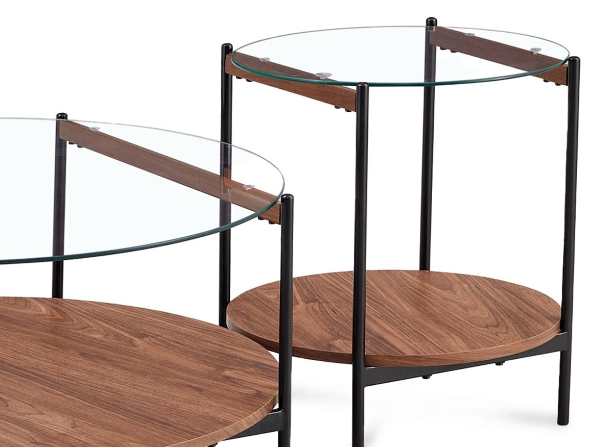 Lot de 2 tables basses rondes en verre bois et métal RIZZO - DécoInParis