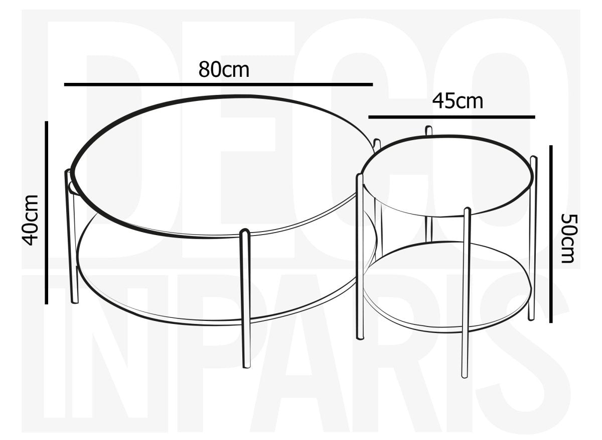 Lot de 2 tables basses rondes en verre bois et métal RIZZO - DécoInParis