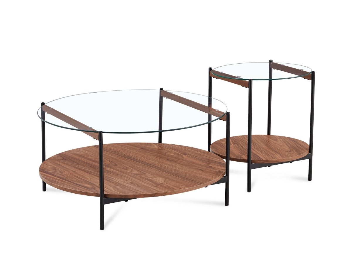 Lot de 2 tables basses rondes en verre bois et métal RIZZO - DécoInParis