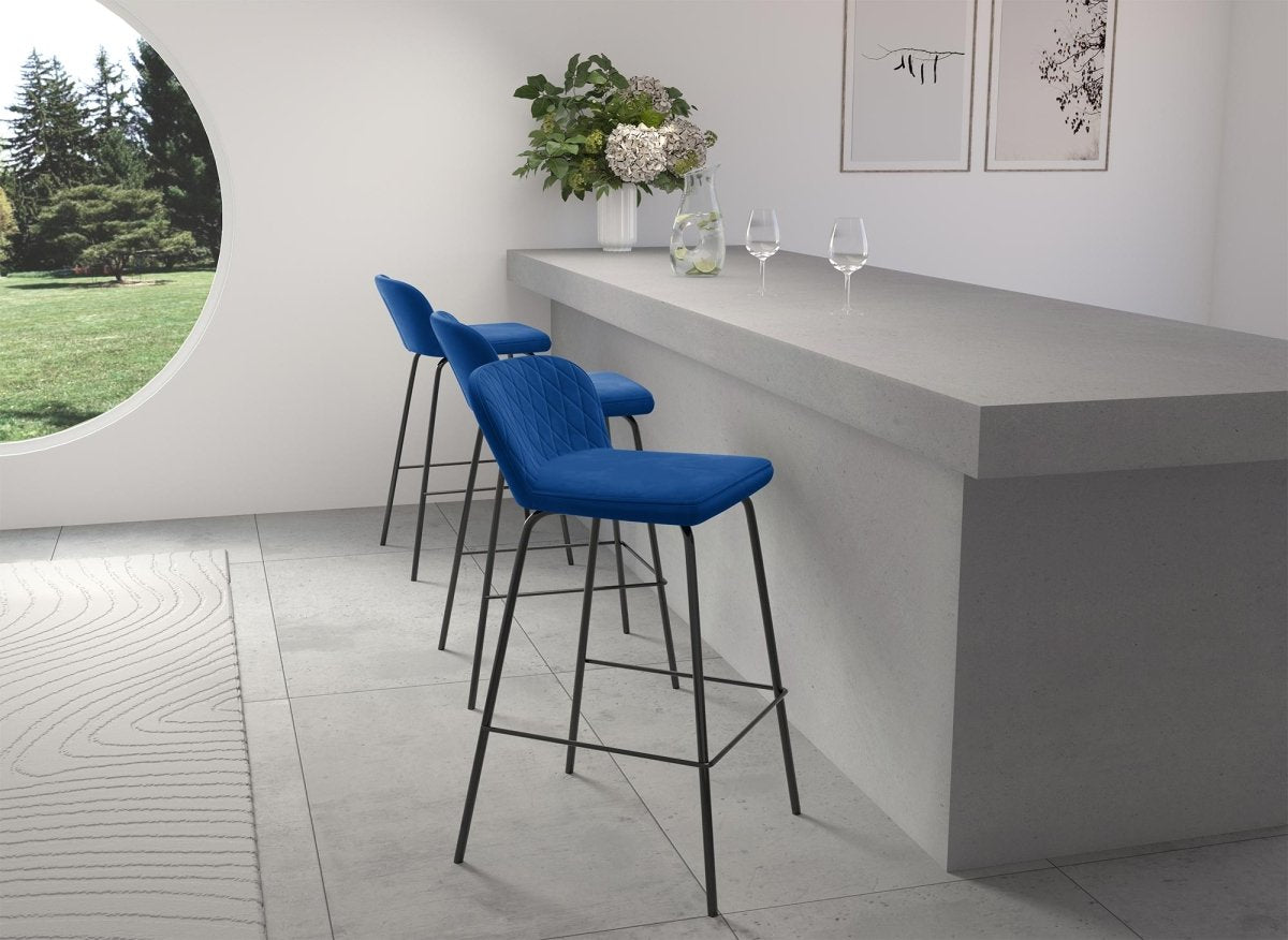 Lot de 2 tabourets de bar design en velours bleu BOSCO - DécoInParis