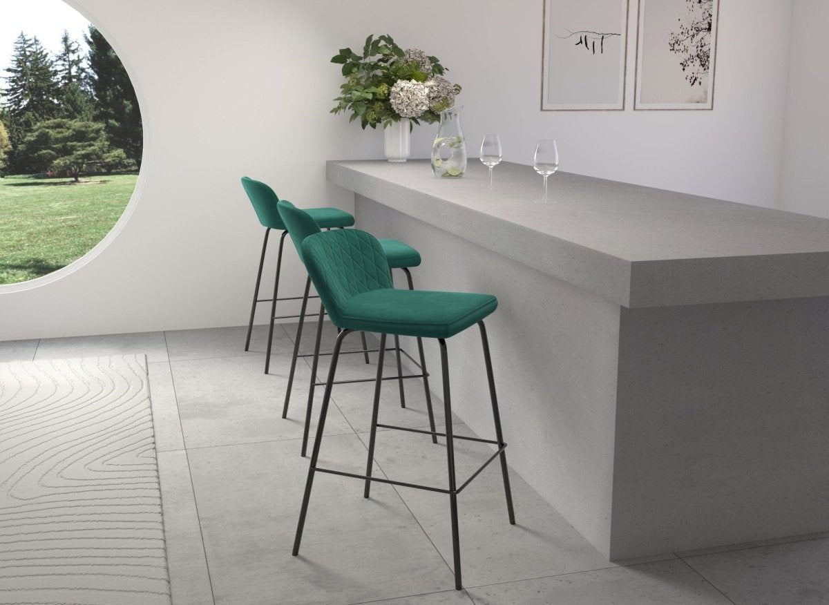 Lot de 2 tabourets de bar design en velours vert BOSCO - DécoInParis