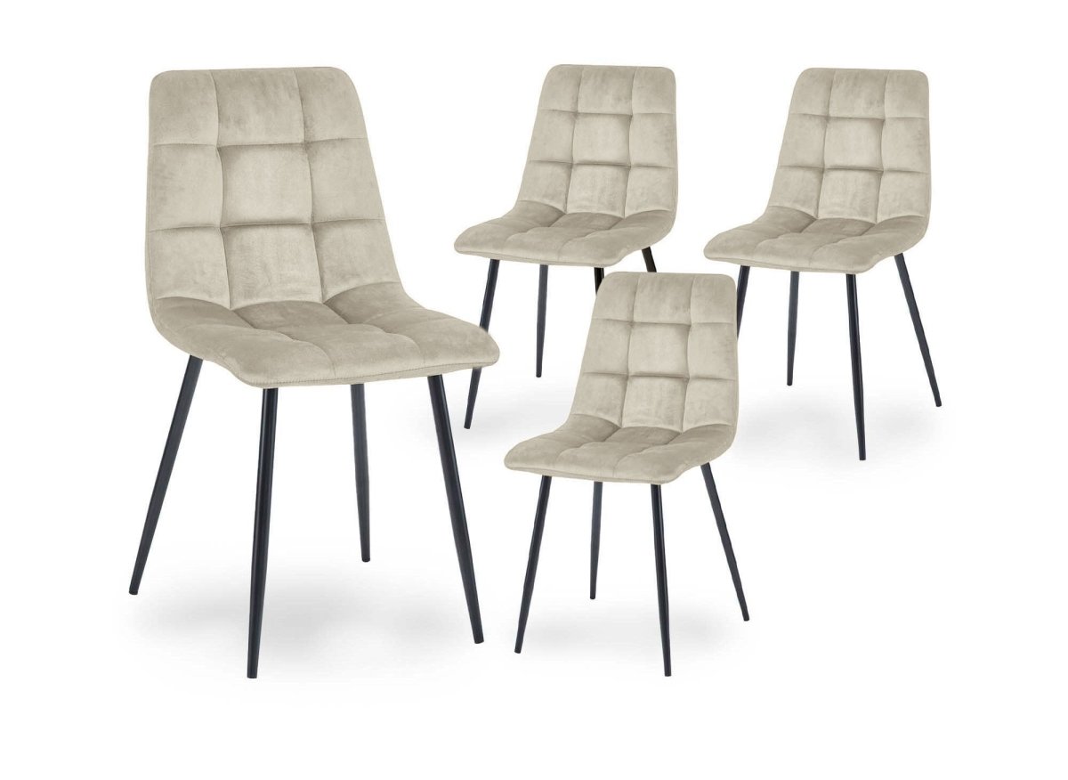 Lot de 4 chaises en velours beige capitonné JEREMI - DécoInParis