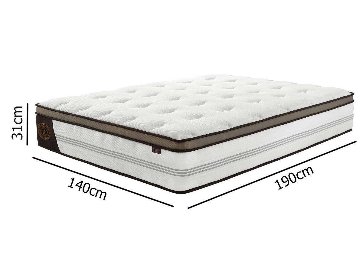 Matelas hybride ROYAL LUX 140 x 190 cm ressorts ensachés et mémoire de forme épaisseur 31 cm - DécoInParis