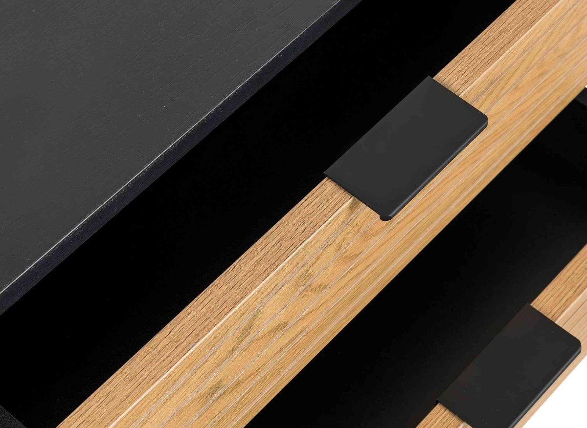 Meuble TV 2 tiroirs 1 porte en bois clair et métal noir TISSIA - DécoInParis