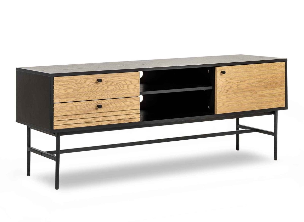 Meuble TV avec 2 tiroirs et 1 porte en bois et métal noir DARYL - DécoInParis