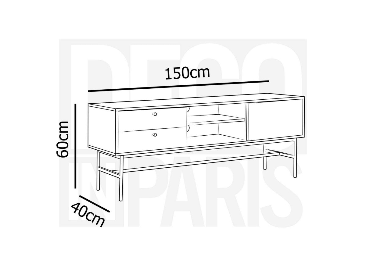 Meuble TV avec 2 tiroirs et 1 porte en bois et métal noir DARYL - DécoInParis
