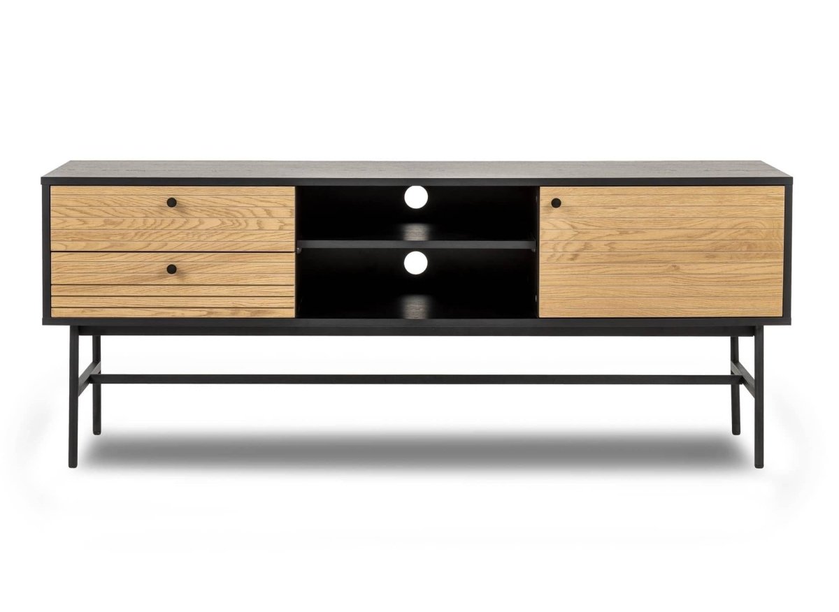 Meuble TV avec 2 tiroirs et 1 porte en bois et métal noir DARYL - DécoInParis