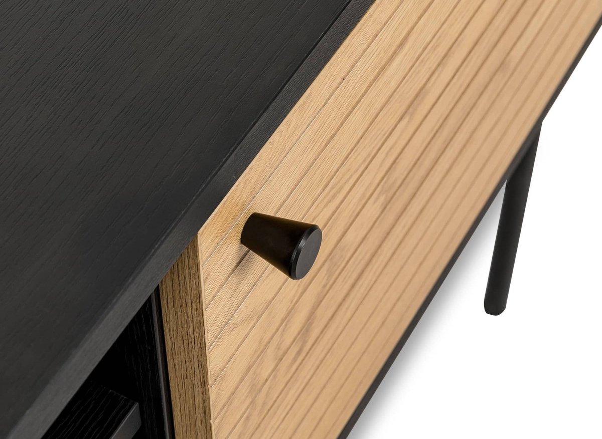 Meuble TV avec 2 tiroirs et 1 porte en bois et métal noir DARYL - DécoInParis