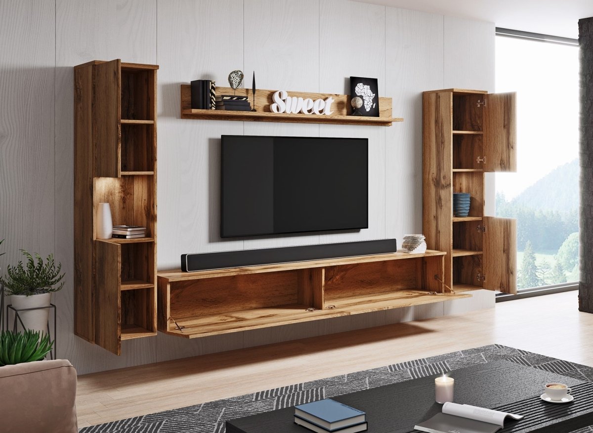 Meuble TV contemporain chêne avec LED - ELIOTE XL - DécoInParis