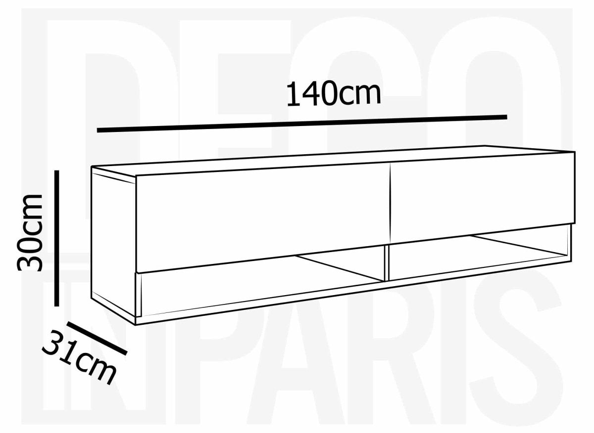 Meuble TV suspendu 2 portes 2 niches gris béton ROMANE XL - 140 cm - DécoInParis