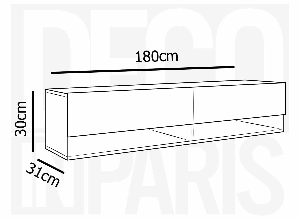Meuble TV suspendu 2 portes 2 niches gris béton ROMANE XXL - 180 cm - DécoInParis