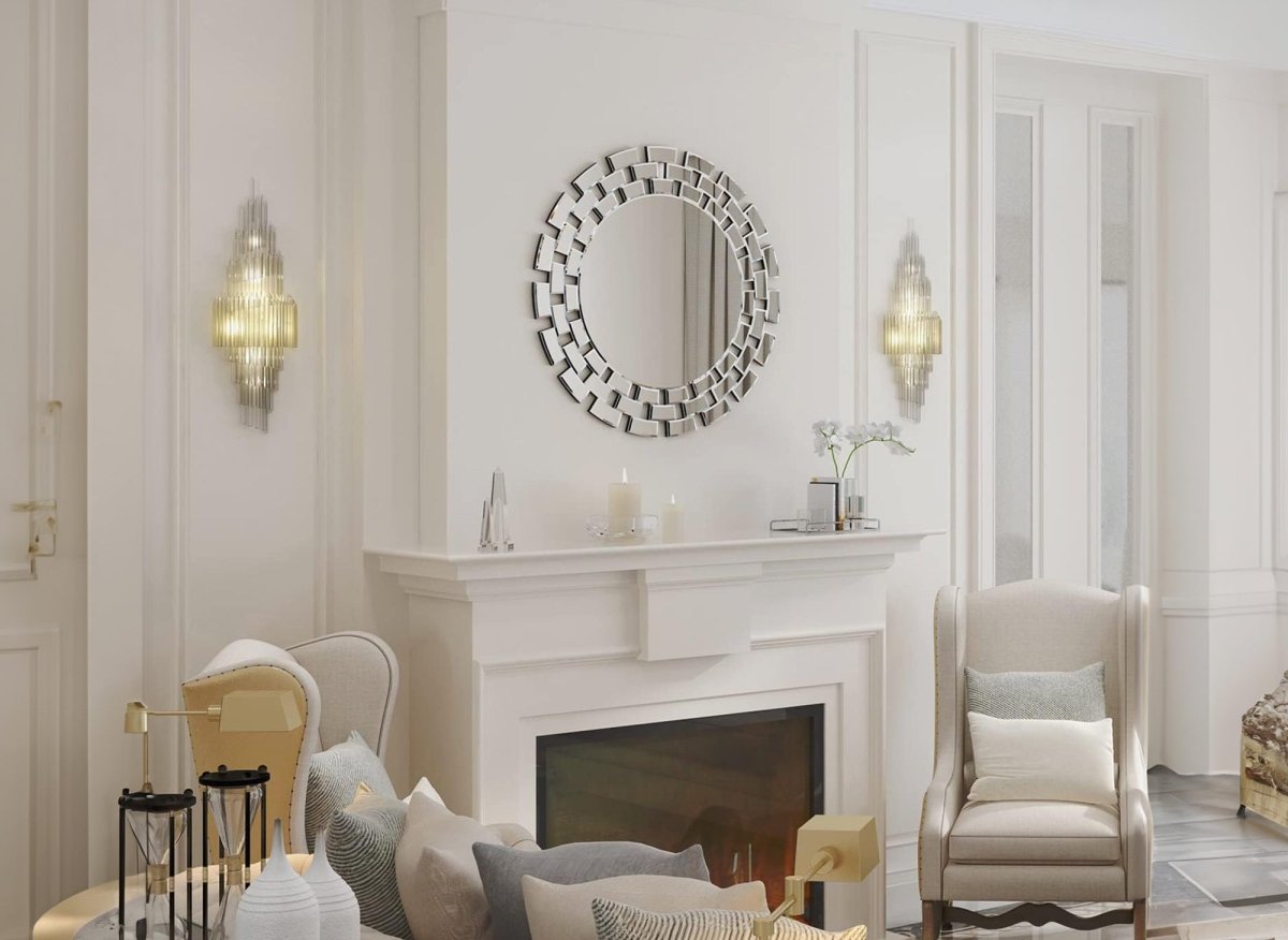 Miroir mural rond argenté 90 cm ALBA - DécoInParis