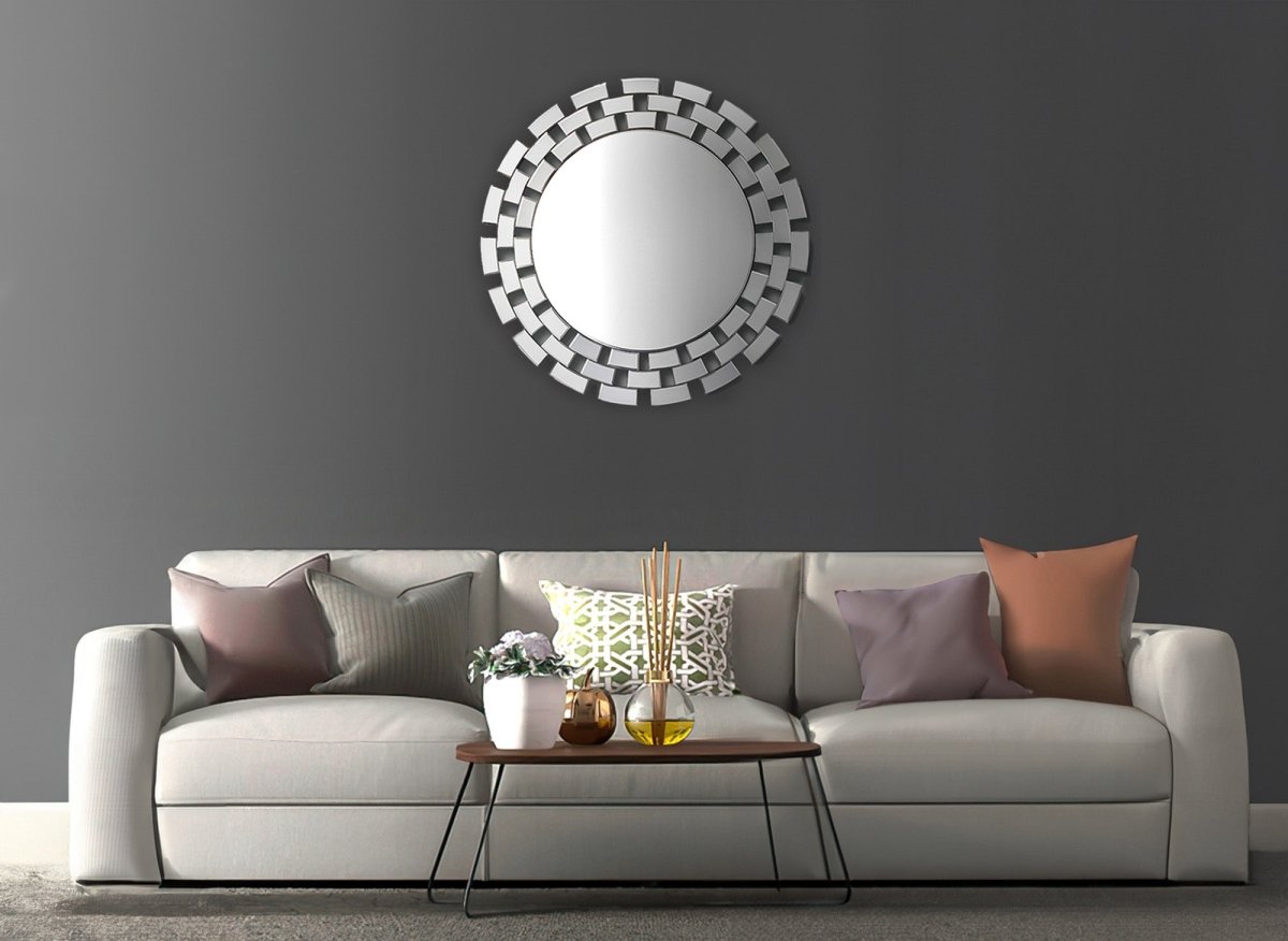 Miroir mural rond argenté 90 cm ALBA - DécoInParis