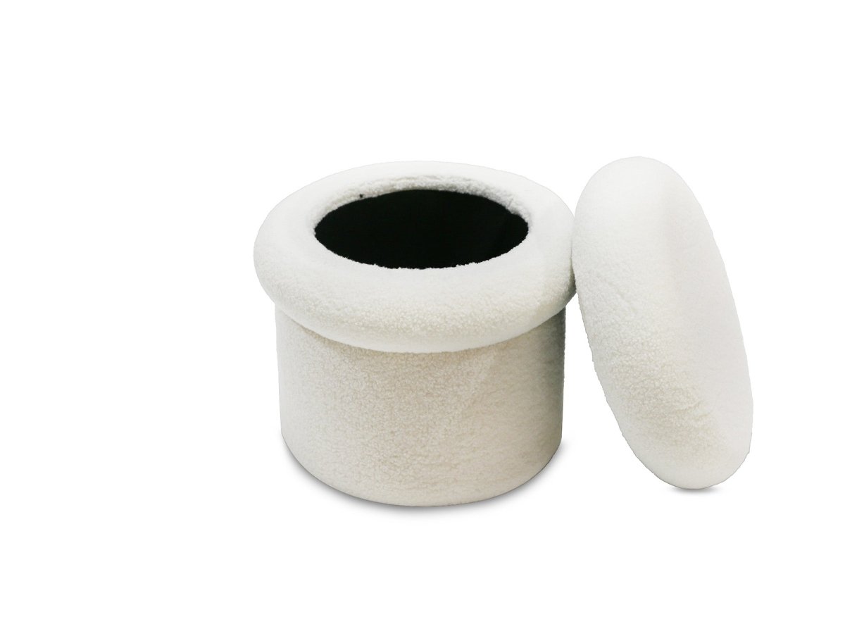Pouf coffre en tissu bouclette écru SHERA - DécoInParis
