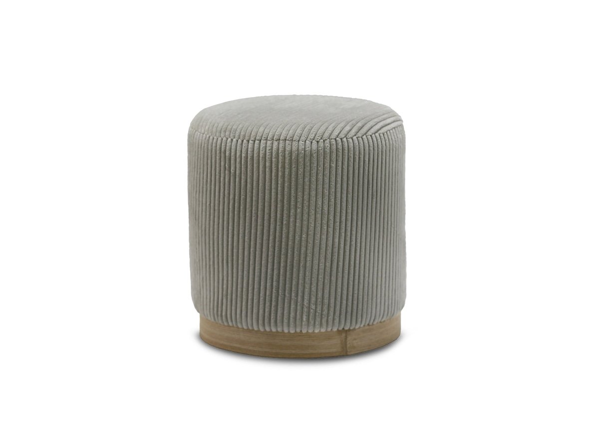 Pouf design en velours côtelé gris et pied en bois NAORA - DécoInParis