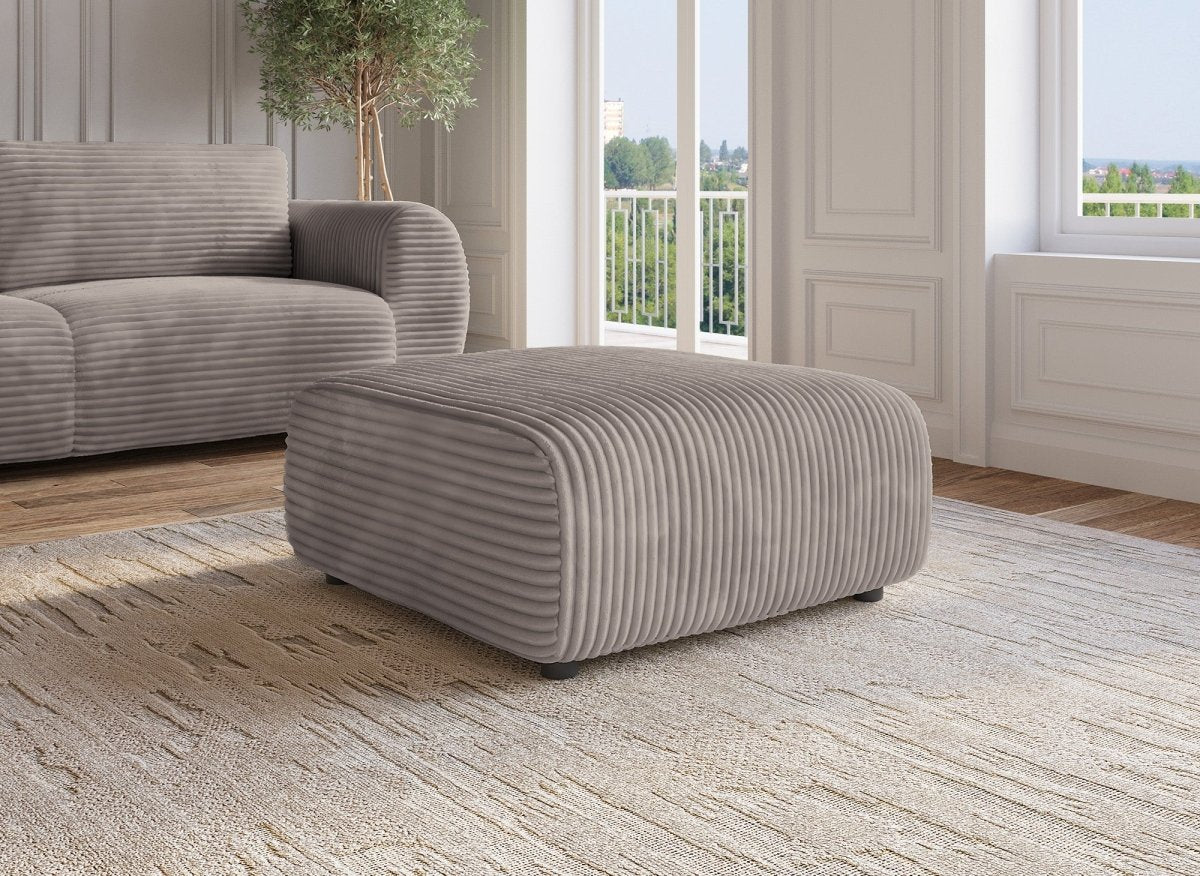 Pouf en velours gros côtelé doux taupe TILDA - DécoInParis