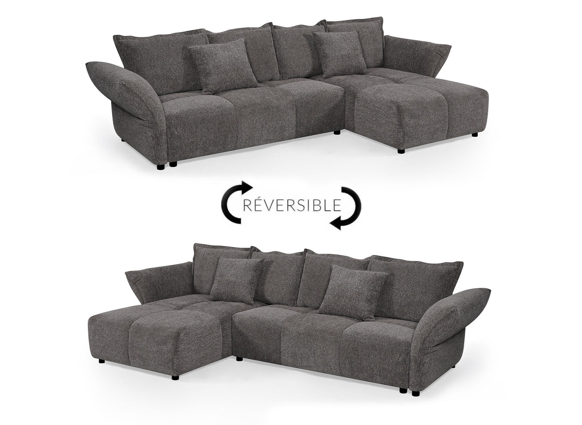 Canapé d'angle convertible réversible en velours tissé gris BELINE