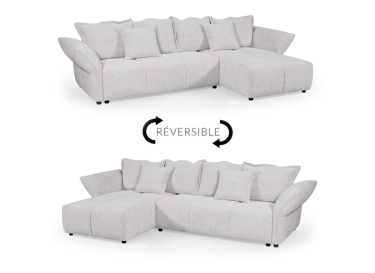Canapé d'angle convertible réversible en velours tissé beige BELINE