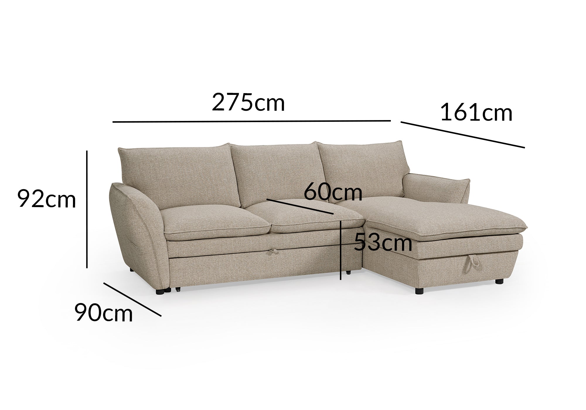 Canapé d'angle convertible avec coffre en tissu taupe CAPUCINE - Angle droit