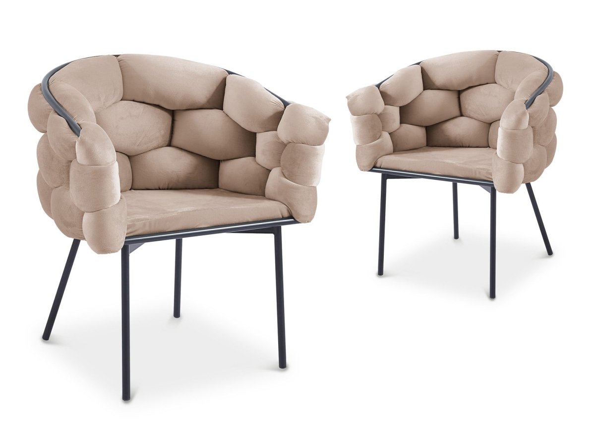 Table à manger 6 personnes ELMA + Lot de 6 chaises en velours taupe CHARLOTTE - DécoInParis